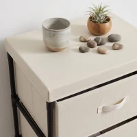 HOMCOM Cómoda para Dormitorio con 4 Cajones de Tela Marco de Acero Cajonera para Salón Oficina Vestidor Beige(m-13)