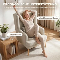 HOMCOM Akzentstuhl, Sessel mit Leinen-Optik, hoher Rückenlehne, breitem Sitz, Lendenkissen, Beige(m-4)