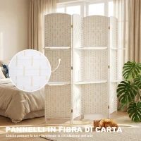 HOMCOM Paravento da Interno a 4 Pannelli Pieghevole con Mensole 160x170 cm, Bianco(m-6)