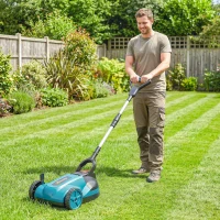 Outsunny 18V Cordless Lawnmower with 2 x 4Ah Batteries & Charger, Battery Lawn Mower with 21cm Cutting Width, 3 Cutting Heights(m-21)