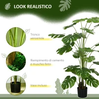 HOMCOM Pianta Artificiale Monstera Alta 180cm per Interno ed Esterno con Vaso Incluso(m-5)