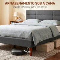 HOMCOM Cama Estofada 140x200 cm com Cabeceira Almofadada, Estrado de Ripas e Espaço Livre Inferior, Cinzento(m-6)