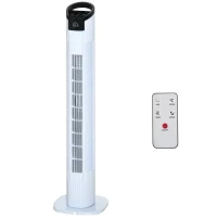HOMCOM Ventoinha de Coluna 50W com Controlo Remoto 3 Velocidades Ecrã LCD Temporizador 7,5h e Oscilante 70° Ø20x78,5 cm Branco(m-11)