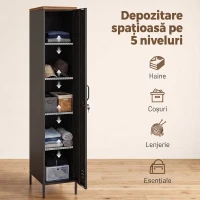 HOMCOM Dulap Metalic cu Rafturi Reglabile, pentru Dormitor, Garaj și Birou, Negru(m-6)