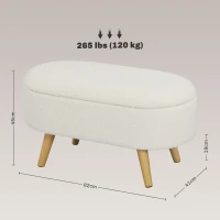HOMCOM Banc de Rangement, Bout de Lit Rembourré en Peluche Teddy avec Couvercle et Pieds en Bois, 82 x 41 x 45 cm, Blanc(m-3)