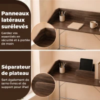 HOMCOM Bureau, bureau d'ordinateur 109 cm avec rebord de sécurité et structure en métal, noyer(m-5)