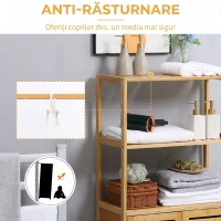 kleankin Dulap de baie cu 2 rafturi deschise si dulap cu doua usi, din bambus cu usa cu clapeta, natural(m-7)