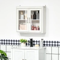 kleankin Armário Casa de Banho de Parede com 2 Portas de Vidro e Prateleira Móvel Suspenso de Casa de Banho 60x19,5x54cm Branco(m-10)
