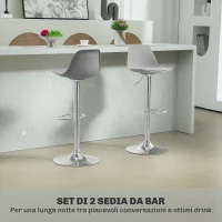 HOMCOM Set 2 Sgabelli da Bar con Schienale e Poggiapiedi, in PP, Pelle PU e Acciaio, 38x42x82-104 cm, Grigio(m-4)