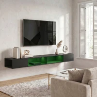 HOMCOM Wall Mounted TV Stand with RGB LED Lights, Floating Entertainment Centre for 75 Inch TV, Black(m-9)