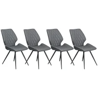 HOMCOM Set of 4 Dining Chairs, Kitchen Chairs with Metal Legs, PU Leather Seat and Backrests, Grey(m-10)