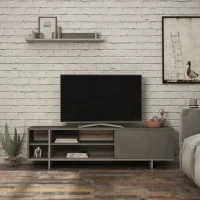 HOMCOM Set Mobile Porta TV con Armadietto e Mensola da Appendere in Legno, 160x35.6x44cm - Grigio(m-7)