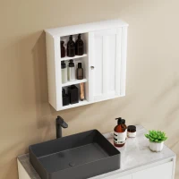 HOMCOM Bathroom Cabinet, Modern Bathroom Wall Cabinet with Adjustable Shelves and Cupboard, 53W x 15D x 51H cm, White(m-8)