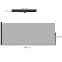 Outsunny Tenda Laterale Retrattile 400x180 cm con Maniglia, in Metallo, Alluminio e Poliestere, Grigio Chiaro(m-3)