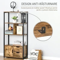 HOMCOM Bibliotecă cu 3 Rafturi, Dulap și 2 Sertare, din PAL și Metal, 58x24x122 cm(m-9)
