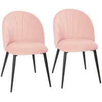 HOMCOM Set 2 Sedie da Pranzo Imbottite con Schienale a Conchiglia in Velluto, 52x55x79 cm, Rosa(m-1)
