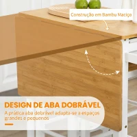 HOMCOM Conjunto de Mesa Alta de Bar e 2 Bancos com Rodas Mesa Dobrável de Cozinha com Bancos 86x75,5x83,5 cm Natural(m-4)