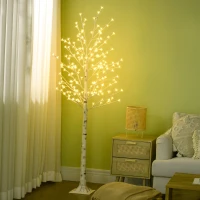 HOMCOM Kunstbaum, Kunstbirke, mit 180 LEDs, 3 Helligkeitsstufen, warmweiß, realistische Rinde, 21,5 x 21,5 x 180 cm(m-10)