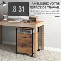 Vinsetto Caisson bureau mobile avec 2 tiroirs, meuble rangement bureau sur roulettes avec barres pour dossiers, marron(m-4)