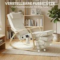 HOMCOM Schaukelstuhl mit Massage, Heizung, Kopfstütze & Fußstütze, Samtbezug, Relaxsessel, Cremeweiß(m-5)