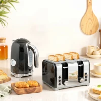 HOMCOM Retro 3000W Kettle and Toaster Set - Black(m-2)