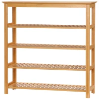 HOMCOM Schuhregal mit 4 Regalen, Bambus, Lamellen, bis Größe EU 45, Natur(m-11)