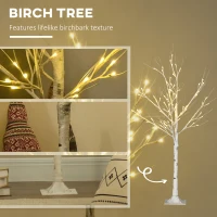 HOMCOM 4ft Artificial White Birch Tree Light with Warm White Pre-Lit LED Light for Indoor and Covered Outdoor Use(m-5)
