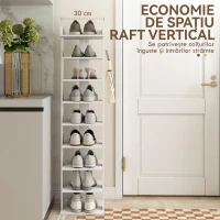 HOMCOM Suport pentru Pantofi cu 9 Rafturi și 2 Cârlige, 30x30x128,4 cm, Alb(m-4)