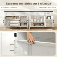 HOMCOM Buffet salon, meuble de rangement avec 3 portes en chevron, 2 tiroirs et 2 étagères réglables, 110 x 35 x 80,5 cm, blanc(m-6)