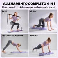 SPORTNOW Tavola Pilates 4 in 1 Pieghevole, Set Reformer per Allenamento Casa, Blu Chiaro(m-4)