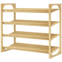 HOMCOM Schuhregal aus Bambus, 15,5 cm Regalhöhe, belüftetes Latten-Design, 76 x 33 x 67 cm, Naturholz-Effekt(m-11)