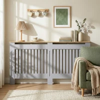HOMCOM Slatted Radiator Cover, Painted Cabinet with Line Grill Design, 172L × 19W × 81H cm, Grey(m-2)