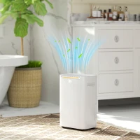 HOMCOM Desumidificador Elétrico 20L/Dia Depósito 2,5L Temporizador 24H Ecrã Digital para Ambientes até 25㎡ 32x23x49 cm Branco(m-10)