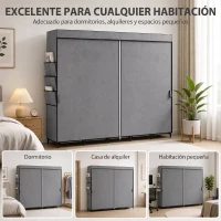HOMCOM Armario de Tela con 5 Barras 5 Estantes 6 Bolsillos Laterales Cremallera Marco de Acero 212x45x167 cm Gris(m-8)