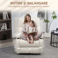 HOMCOM Fotoliu Reclinabil 135° cu Suport pentru Pahare și Suport pentru Picioare, din Țesătură cu Aspect de In, 88x96x108 cm, Bej(m-5)