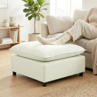 HOMCOM Fußhocker moderner Stoff-Ottomane mit Kunststoffbeinen für Wohnzimmer und Schlafzimmer, 75 cm, Cremeweiß(m-2)