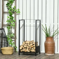 Outsunny Scaffale Portalegna da Esterno e Interno in Acciaio con Base Rialzata, 39x35x76cm, Nero(m-10)