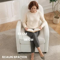 HOMCOM Fotoliu de Salon Tapițat cu Spațiu de Depozitare Ascuns, Spătar Înalt, Fotoliu Modern cu Cotiere, Pernă Lombară și Șezut Spațios, din Pluș Teddy, pentru Dormitor și Sufragerie, Crem(m-5)