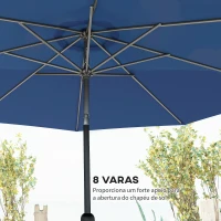 Outsunny Chapéu de Sol de Jardim Ø295x250 cm com Manivela Mecanismo de Inclinação e Mastro Desmontável de Metal para Terraço Azul(m-7)