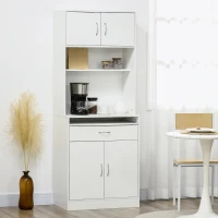 HOMCOM Armário de Cozinha com 4 Portas Bandeja Amovível Prateleira Ajustável Gaveta e Bancada para Micro-Ondas 70x40x180 cm Branco(m-10)