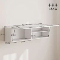 HOMCOM Mobile Bagno a Parete con Anta Ammortizzata, 2 Scomparti e Mensola Regolabile, 120x23x30 cm, Bianco(m-3)
