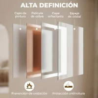 HOMCOM Espelho de Parede Decorativo 50x70 cm Espelho Retangular Espelho de Sala com 4 Ganchos Metálicos Estilo Moderno Branco(m-6)