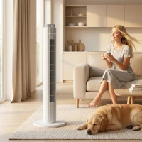 HOMCOM 96 cm Tower Fan with WiFi App Control, Standing Floor Fan with 3 Speed 4 Modes, 12 Hour Timer and Night Light White(m-10)