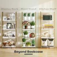 HOMCOM 5-Tier Bookshelf, Modern Bookcase with Metal Frame - White and Gold Tone(m-6)