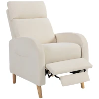 HOMCOM Poltrona Relax Reclinável Manual Estofada em Linho Sintético com Apoio para os Pés e Bolso Lateral 68x90x106 cm Creme(m-9)