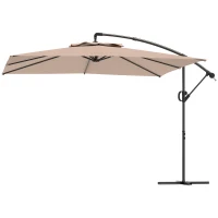 Outsunny Parasol déporté carré 3 x 3 m avec manivelle, base croisée, parasol inclinable et rotation à 360°, toile 180 g/m² kaki(m-12)