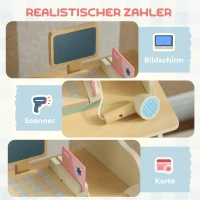 AIYAPLAY supermarktstand voor kinderen, speelkassa, 34 accessoires, kassa, MDF, groen(m-5)
