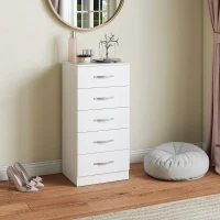 HOMCOM Comodă cu 5 sertare, stil modern, din PAL, 40x35x85 cm, alb(m-8)