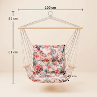 Outsunny Garden Outdoor Hanging Hammock Chair Thick Rope Frame Wooden Arms Safe Garden Outdoor Spot Stylish Multicoloured floral(m-3)