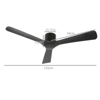 HOMCOM Ventilator de tavan reversibil cu 3 pale, 6 viteze, timer de până la 8 ore și telecomandă, negru(m-3)